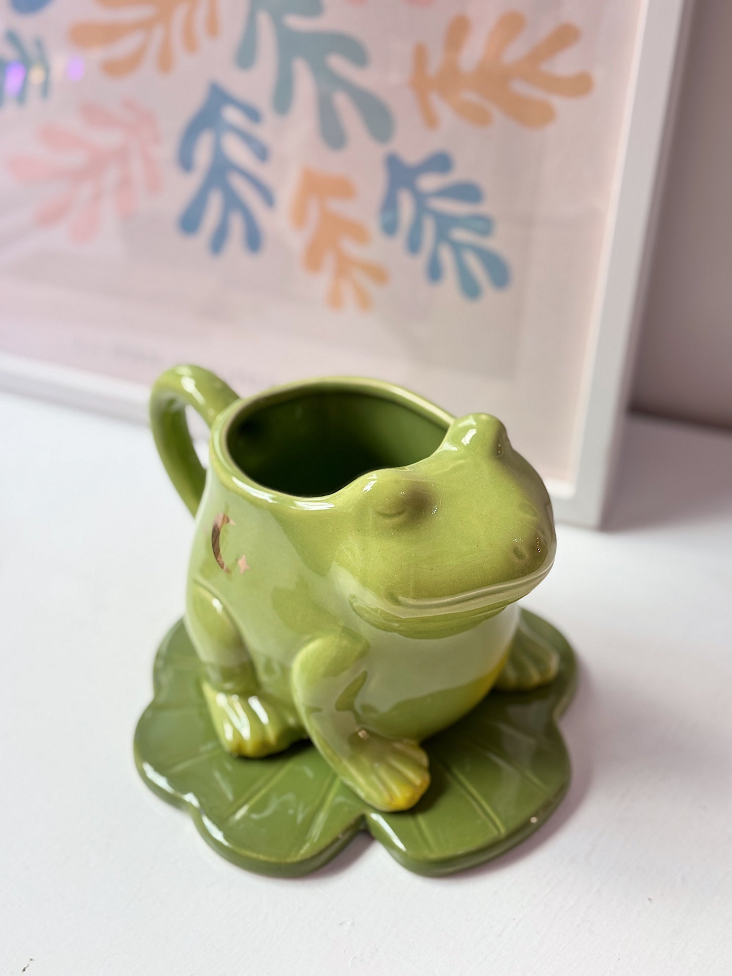 Tazza rana con piattino foglia