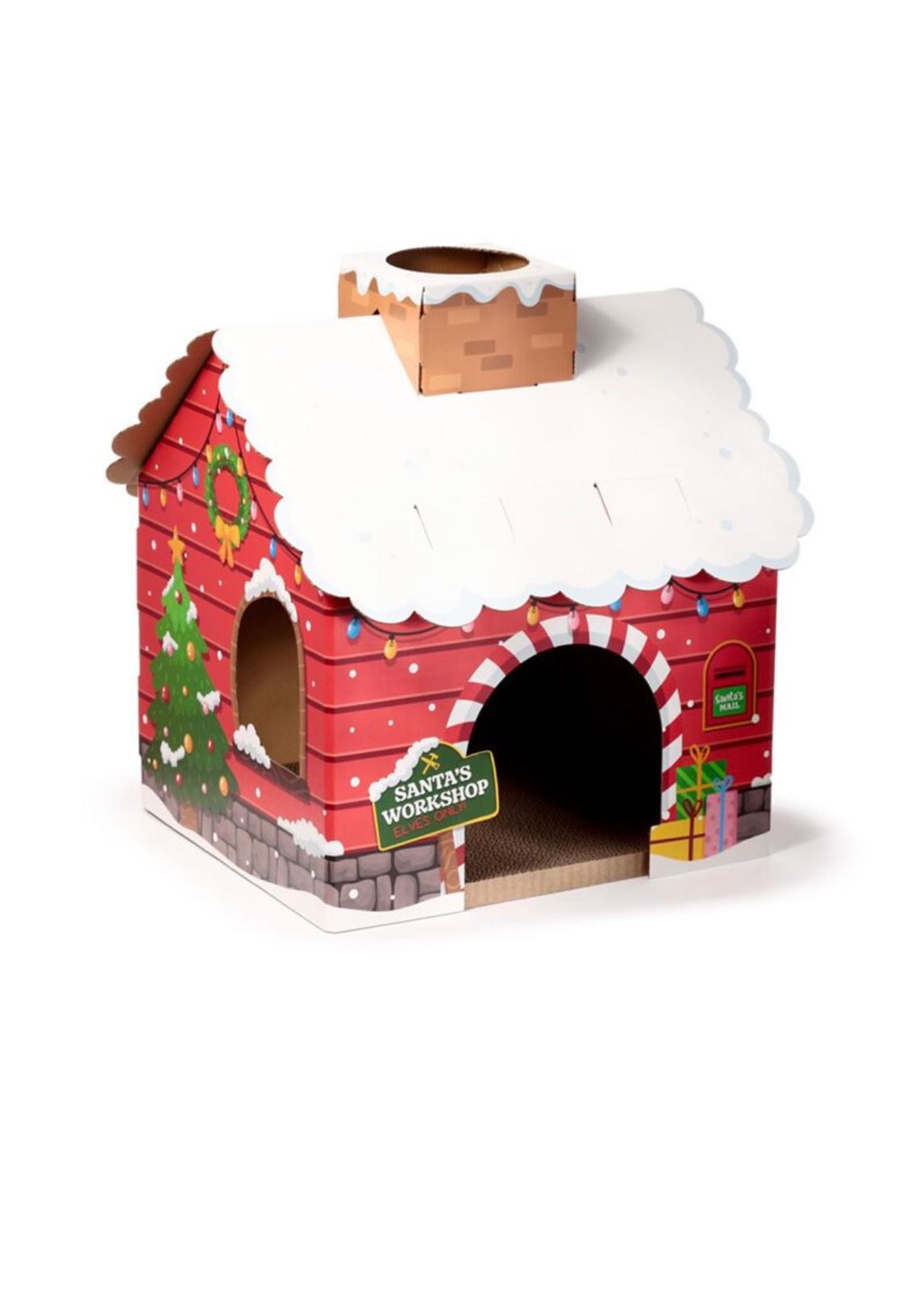 Casetta natalizia per gatti, con tiragraffi