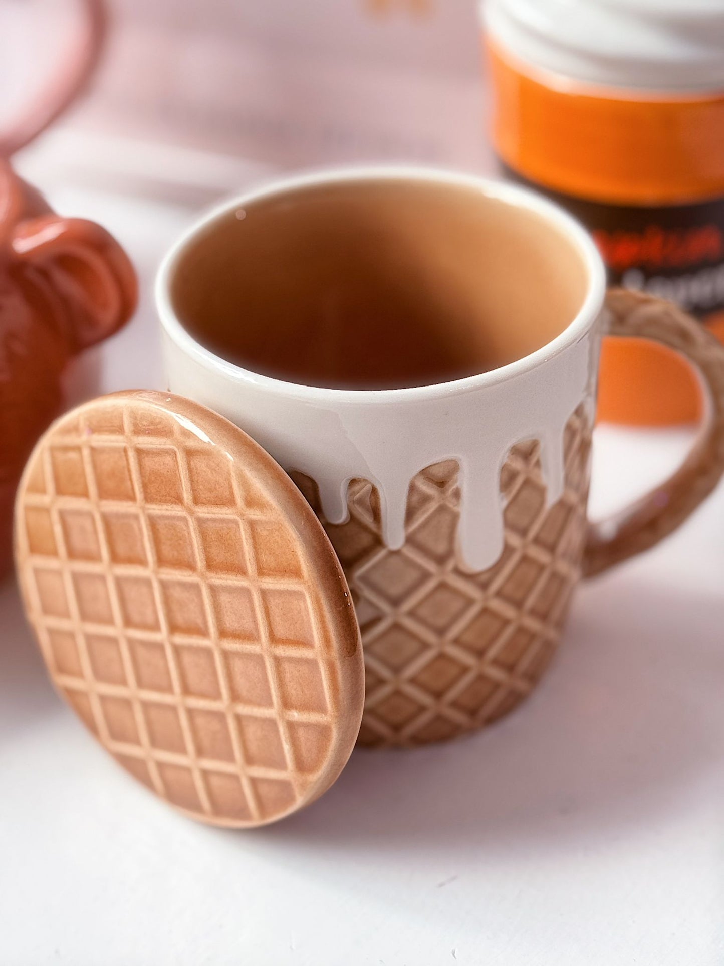 Tazza waffle con coperchio sottobicchiere