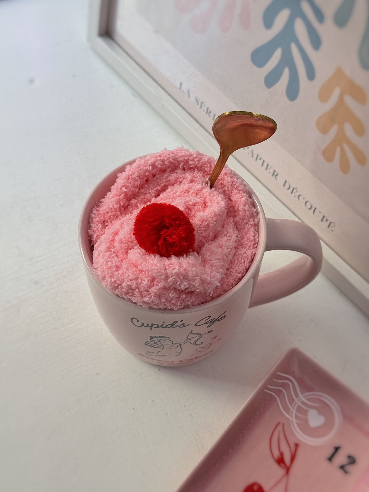 Set tazza caffè di Cupido con calzini&cucchiaio cuore