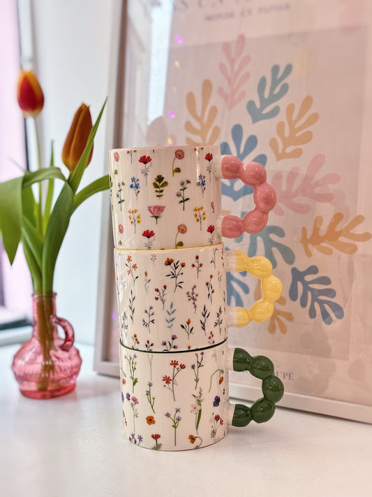 Tazza motivo floreale rosa, gialla o verde