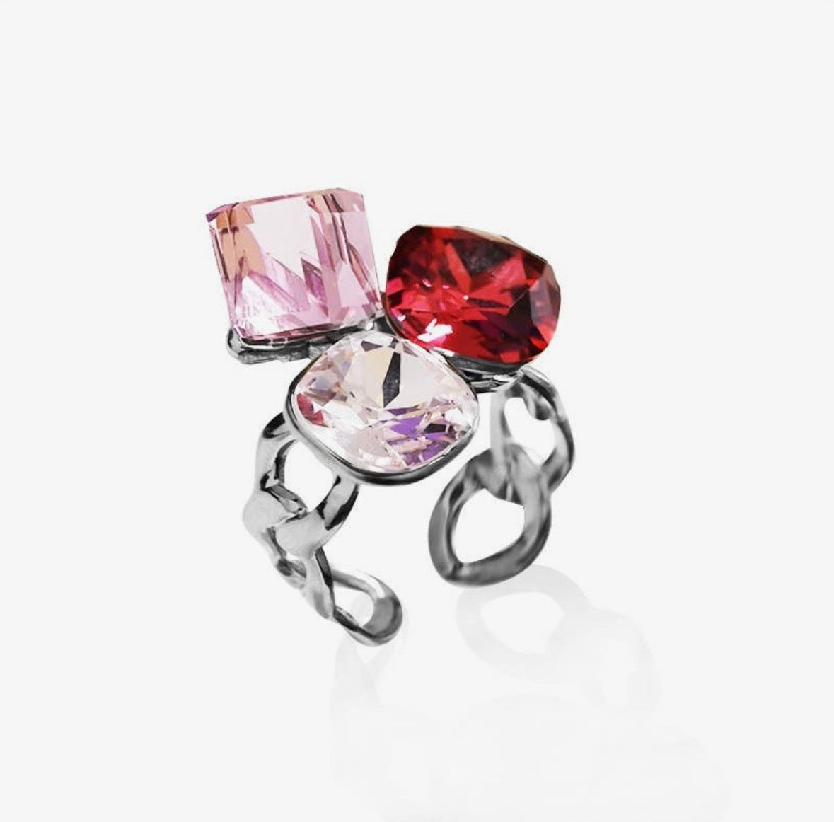 Anello 3 cristalli geometrici gold/silver