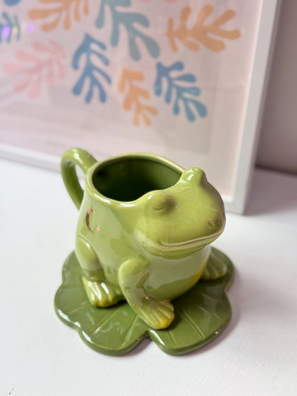 Tazza rana con piattino foglia