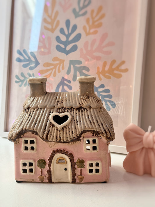 Casetta cottagecore porta tealight in rosa