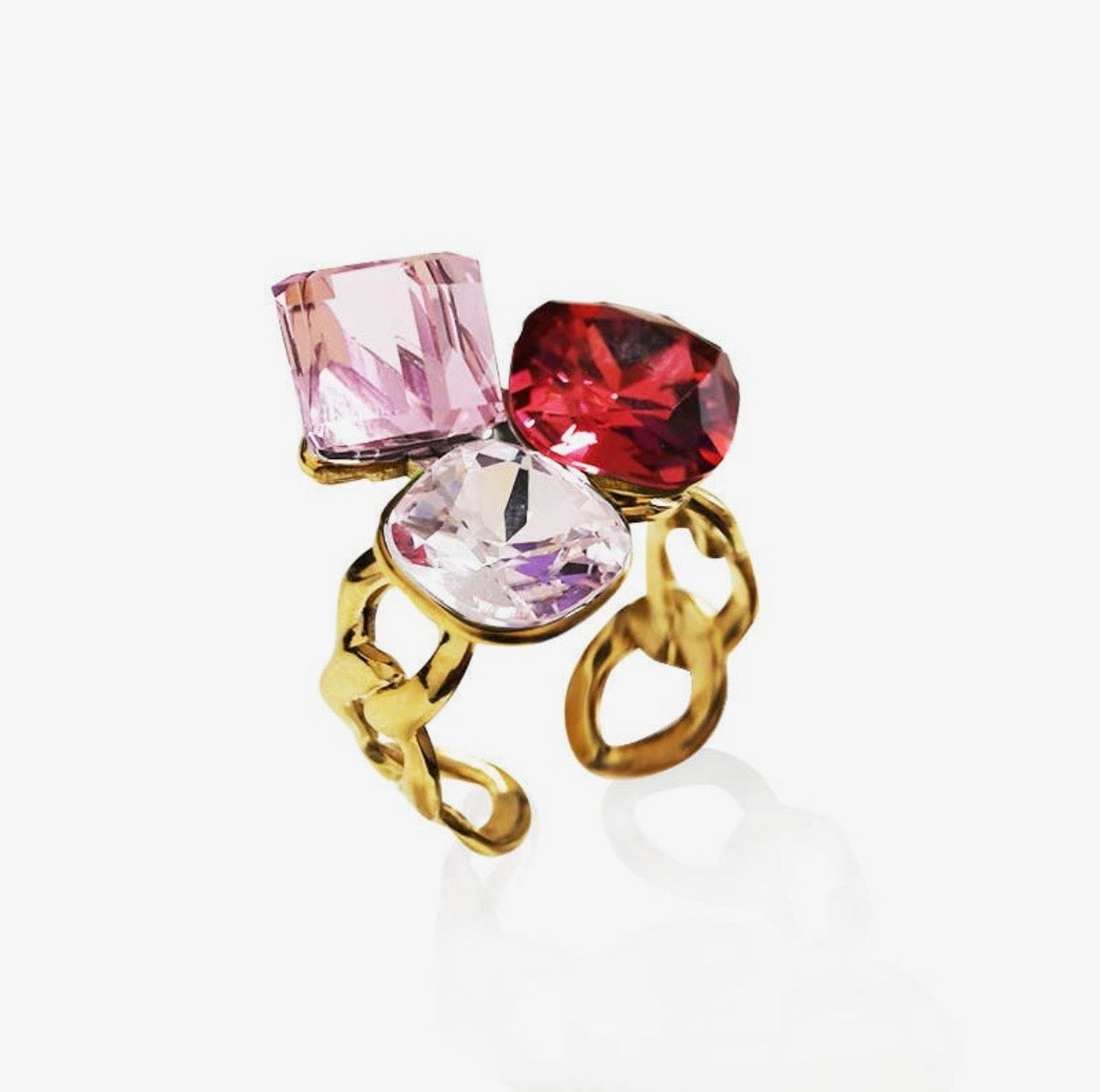 Anello 3 cristalli geometrici gold/silver