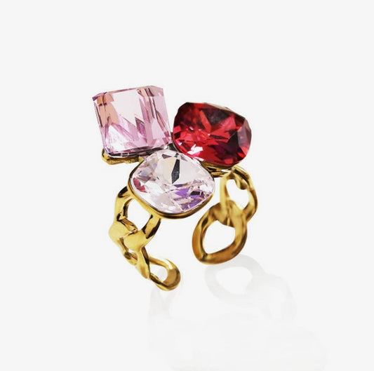Anello 3 cristalli geometrici gold/silver