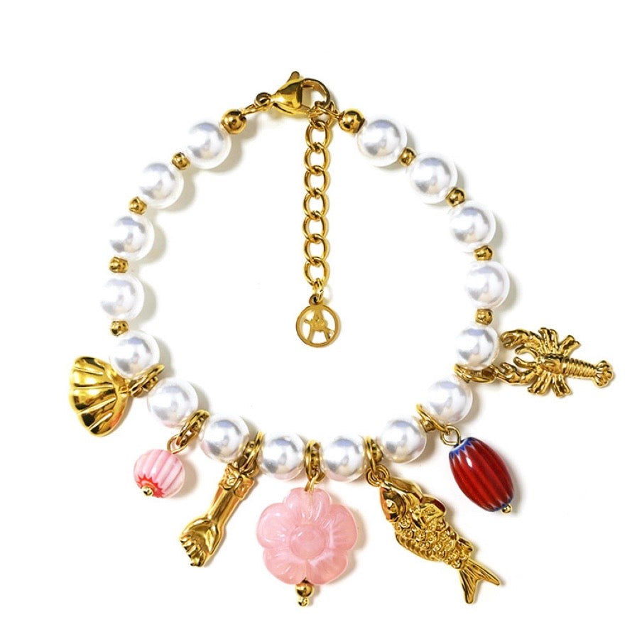 Bracciale charms, perle & sardina