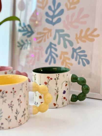 Tazza motivo floreale rosa, gialla o verde