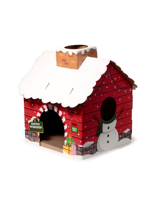 Casetta natalizia per gatti, con tiragraffi