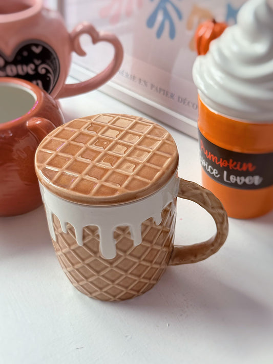 Tazza waffle con coperchio sottobicchiere