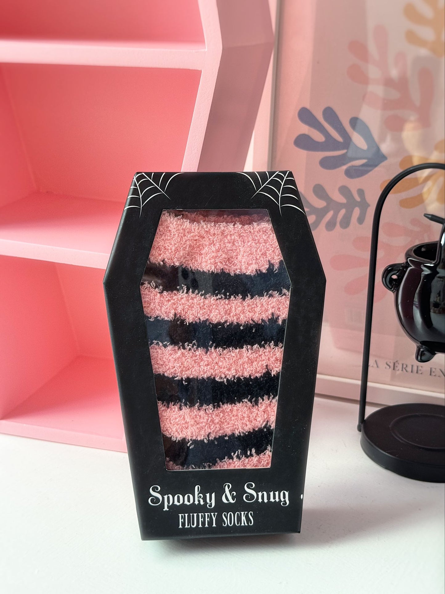 Calzini righe rosa e neri in confezione bara
