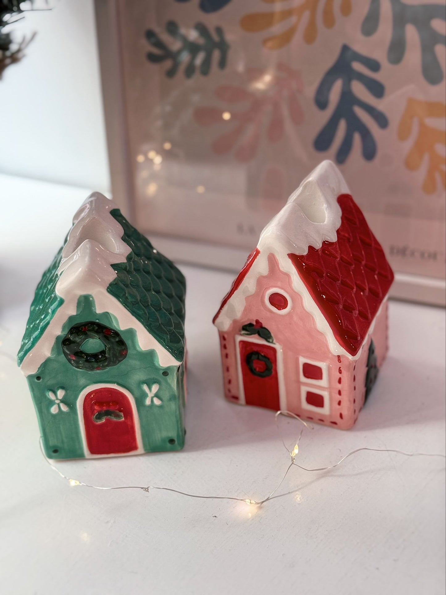 Casetta natalizia portacandela rosa o verde