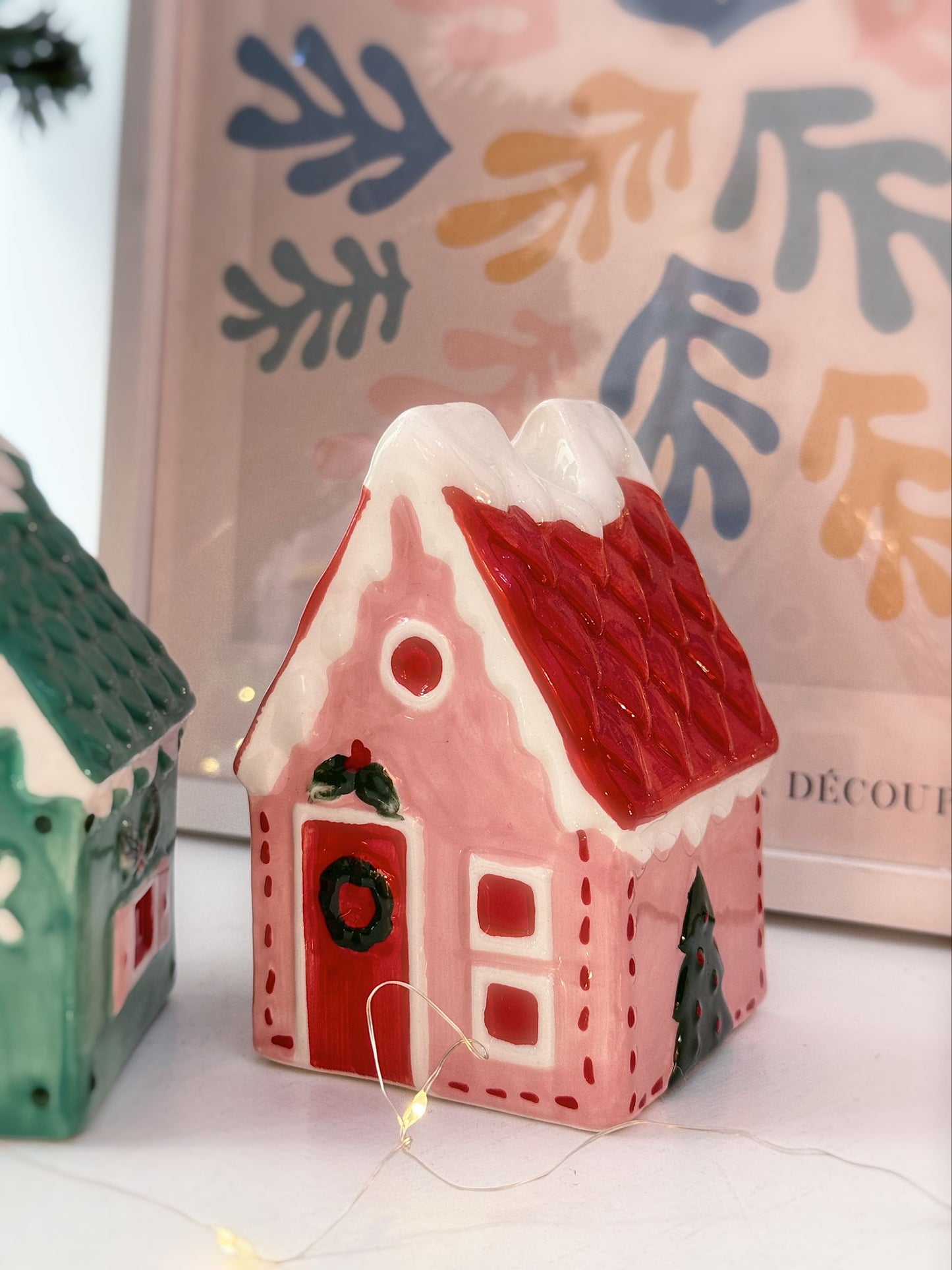 Casetta natalizia portacandela rosa o verde