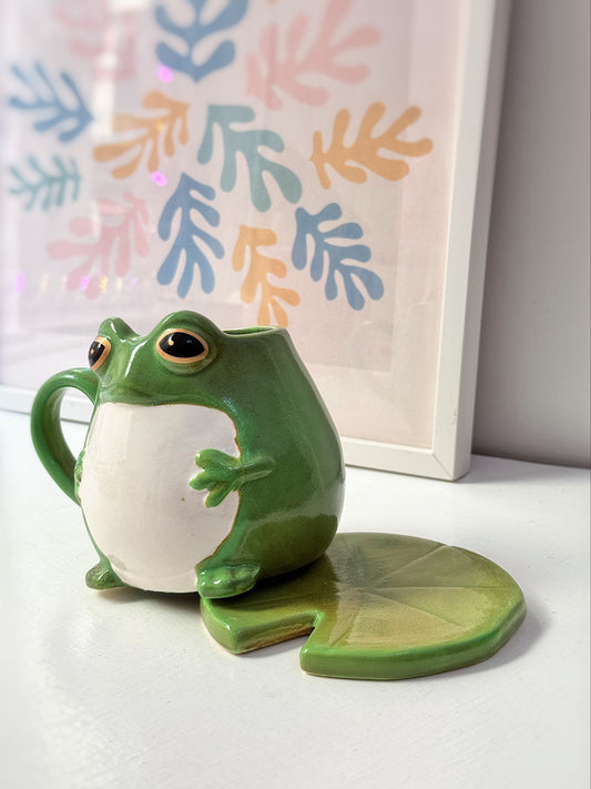 Tazza rana con piattino foglia