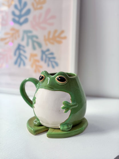 Tazza rana con piattino foglia